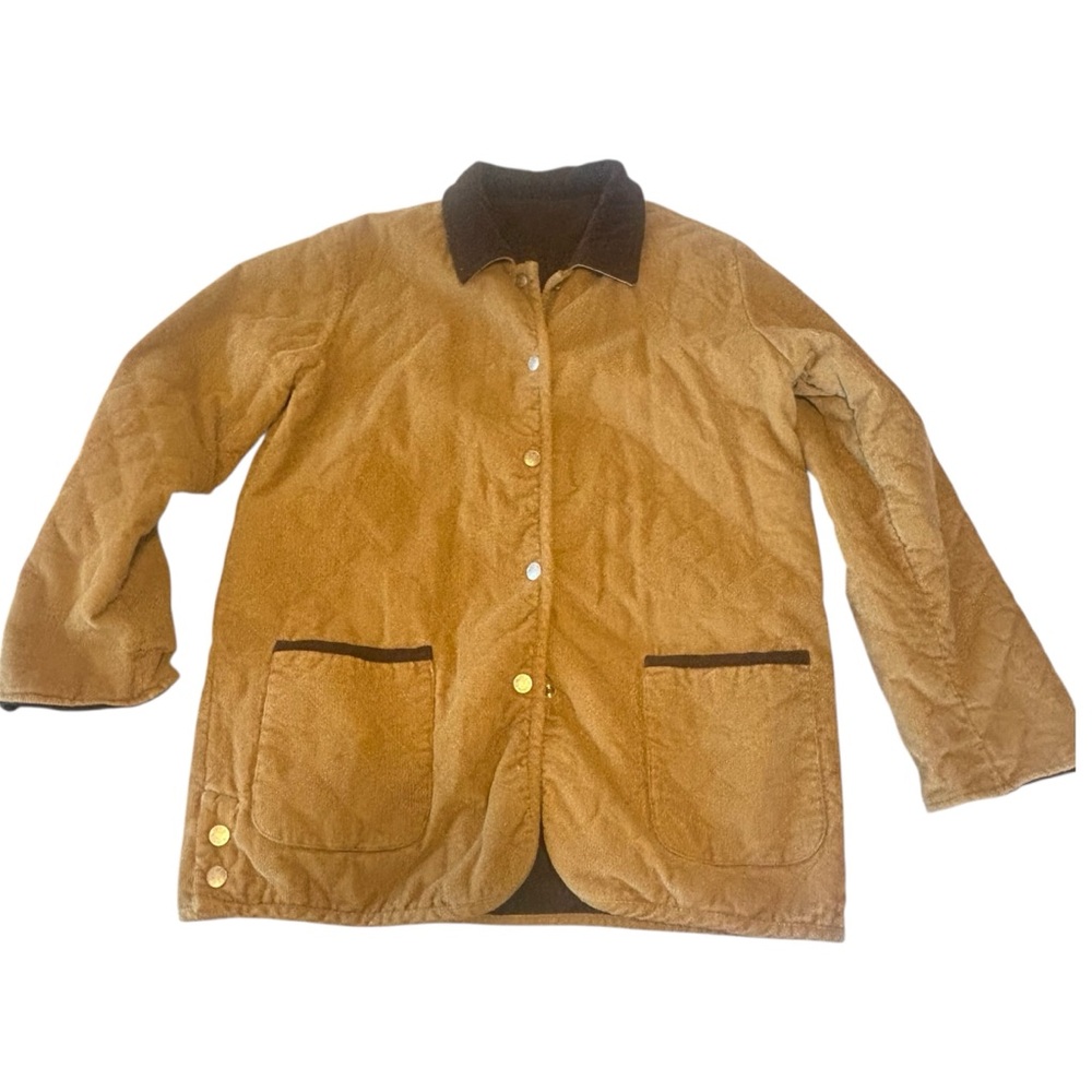 Denim&Co Vtg 90s Barn Jacket Reversible Brown Quilted and Tan Corduroy Size L - Picture 7 of 11
